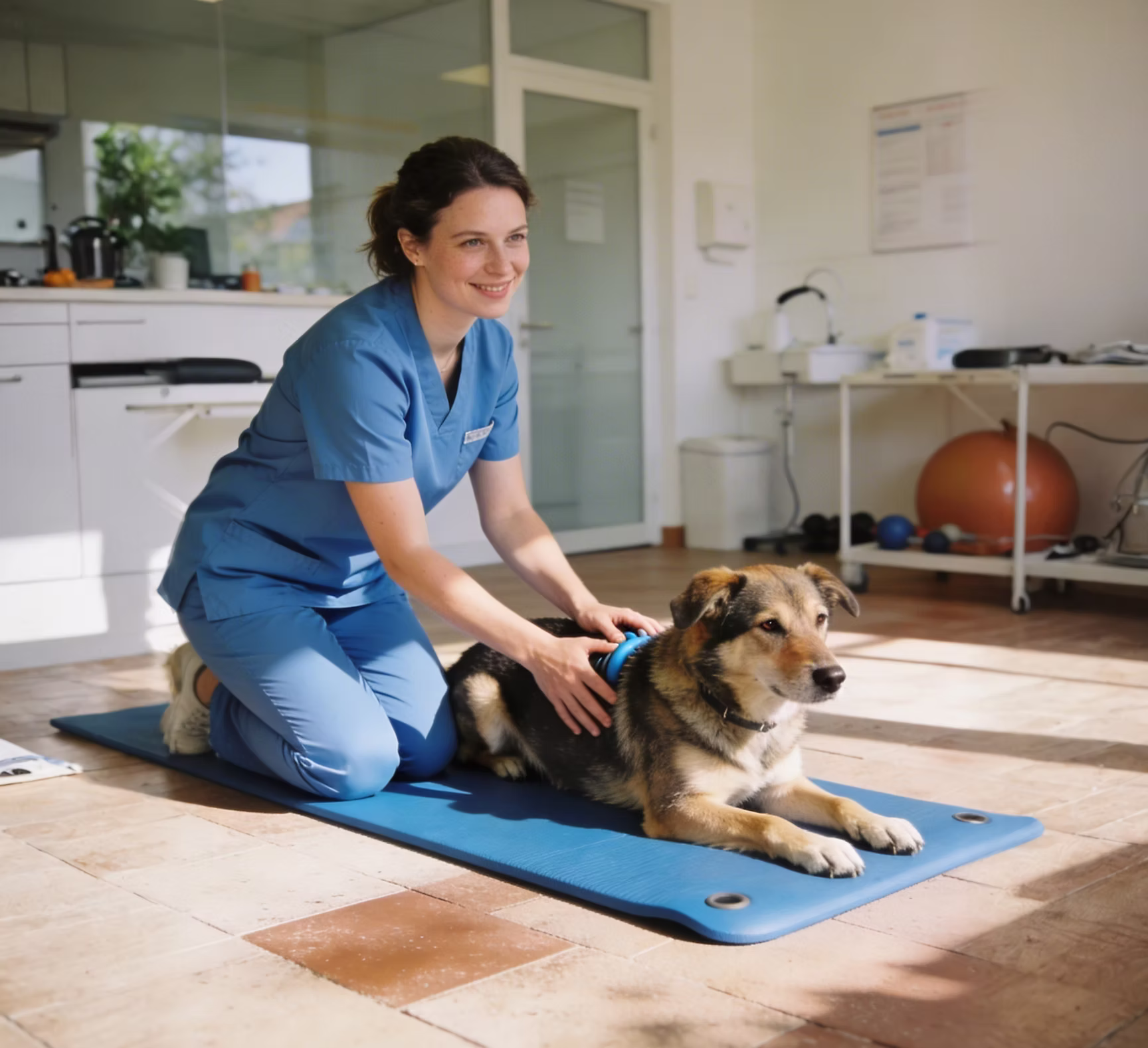 Tierphysiotherapeutin behandelt einen Hund